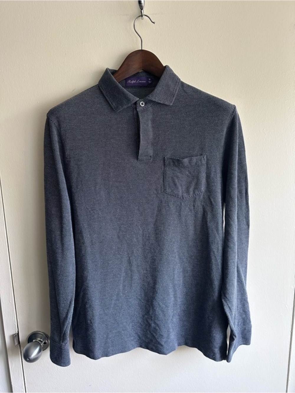 Ralph Lauren Purple Label Charcoal Birdseye Long-Sleeve Polo US M
